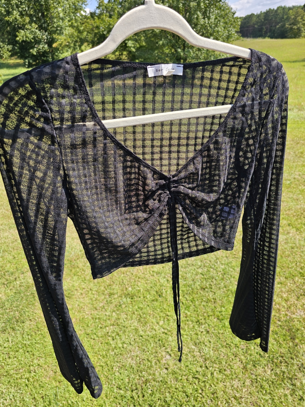 Bear Dance Sheer Mesh Ruched Front Crop Top - Size L